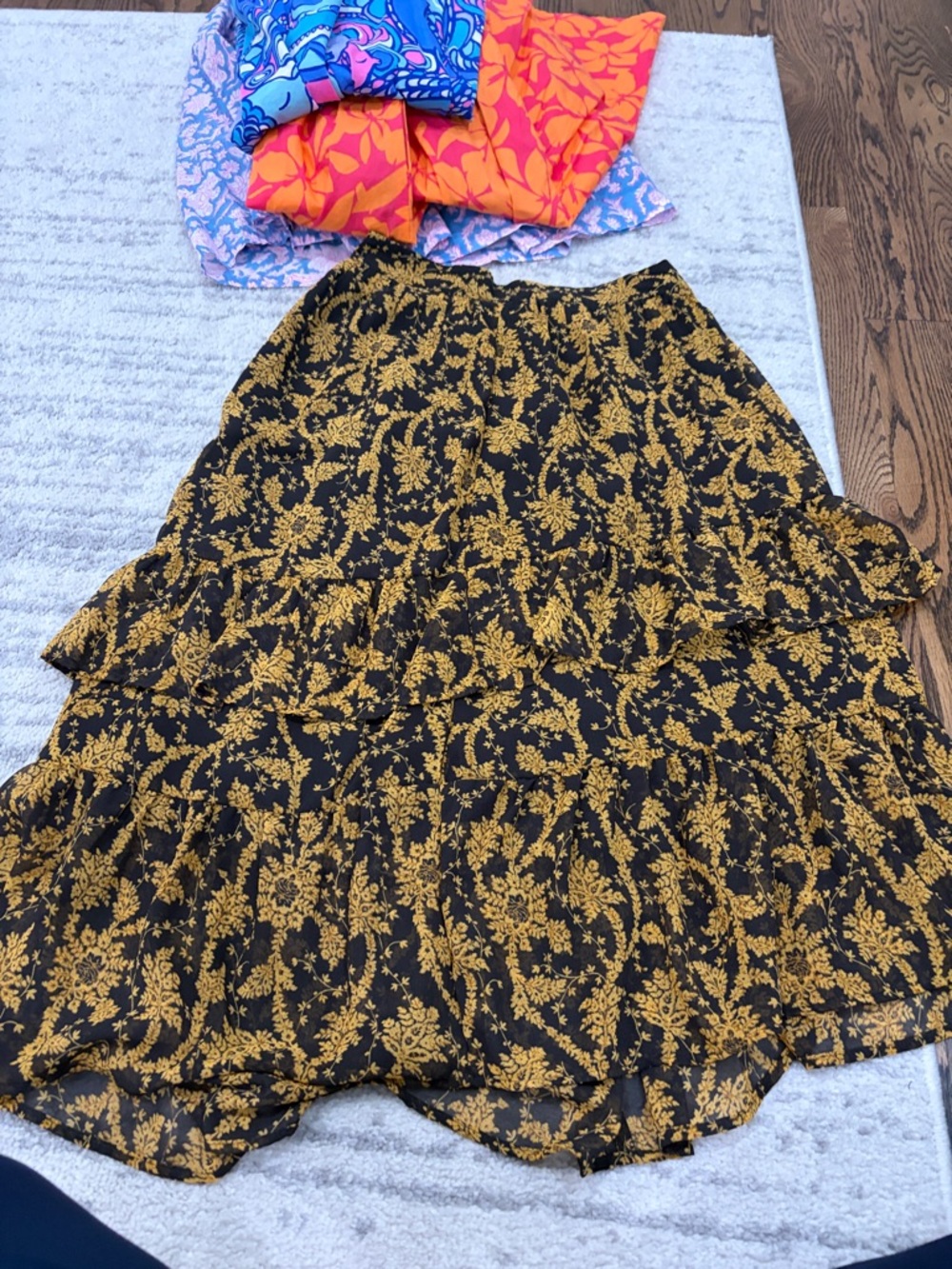 Ann Taylor Black Maxi Skirt with Gold Floral Print